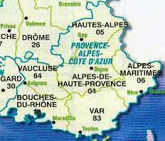 Kaartje regio Provence-Alpes-Cote D'Azur