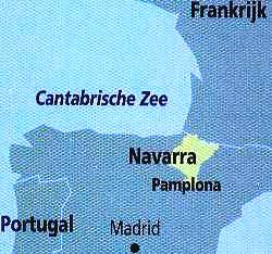Kaartje met aangegeven de ligging van Navarra